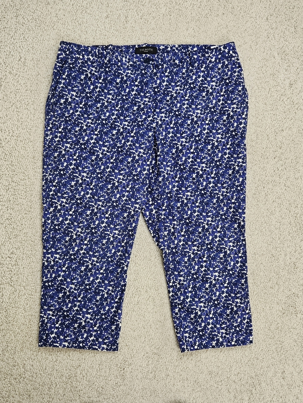 Talbots Signature Capris Womens 14w Blue Floral Stretch Office Business Casual